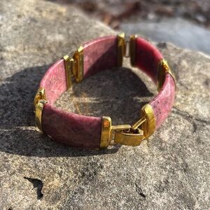 Gold-Tone Sterling Silver Pink Stone Link Bracelet - Women Jewelry